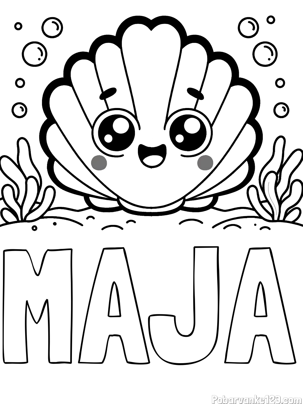 Pobarvanka imena MAJA in pobarvanka nasmejane školjke