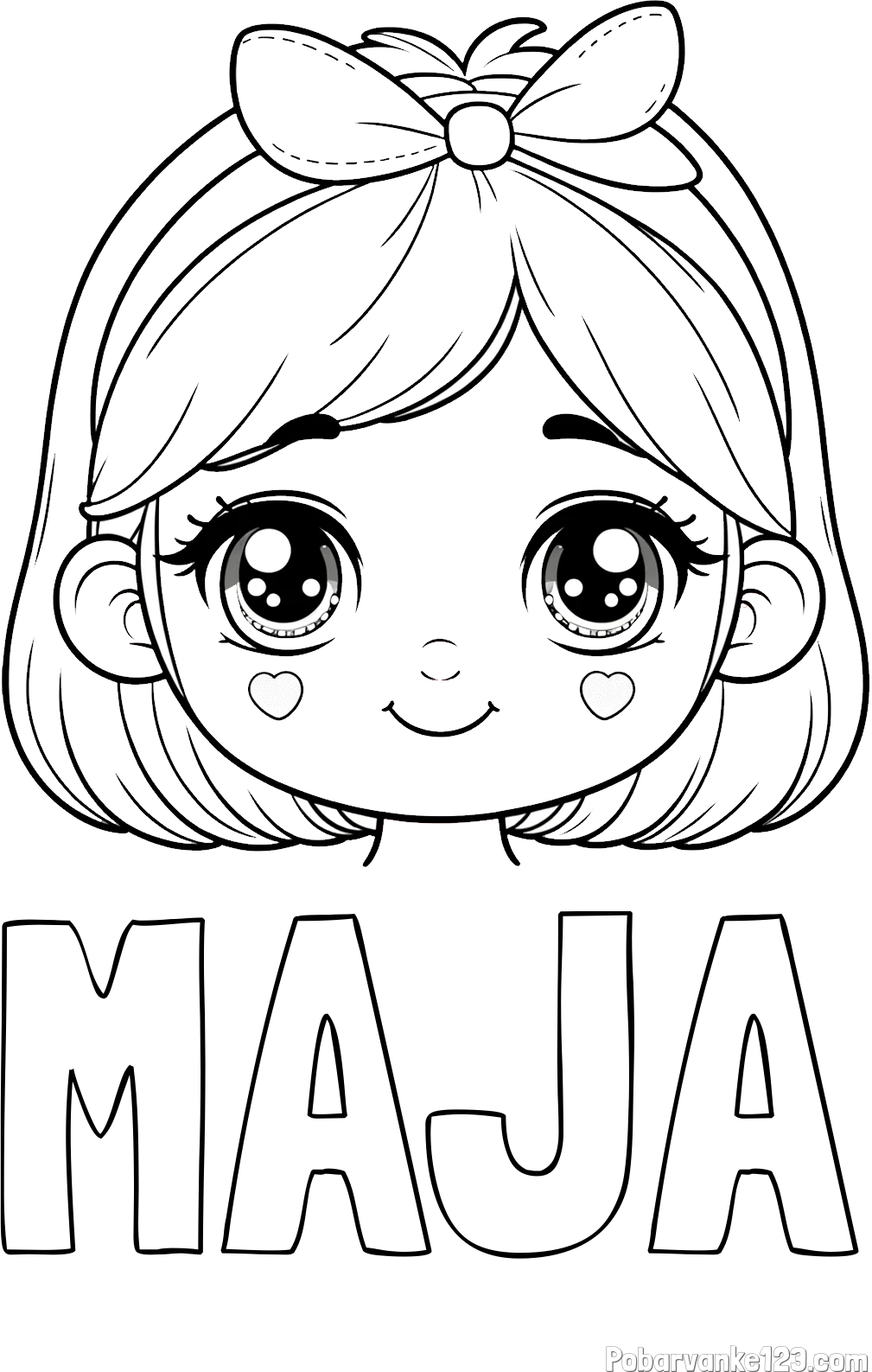 Pobarvanka imena MAJA in pobarvanka obraza ljubke punčke