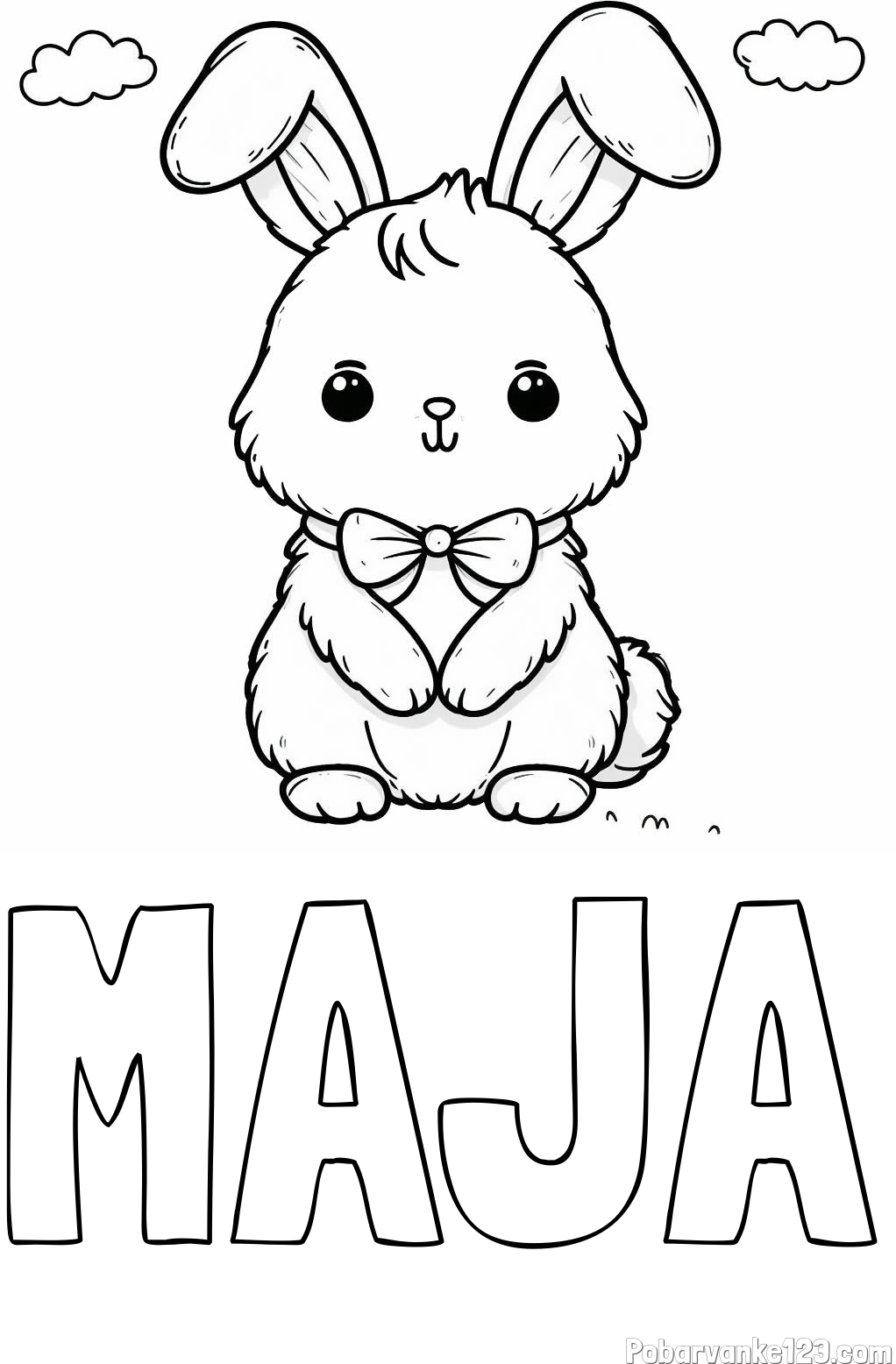 Pobarvanka imena MAJA in pobarvanka prikupnega zajčka
