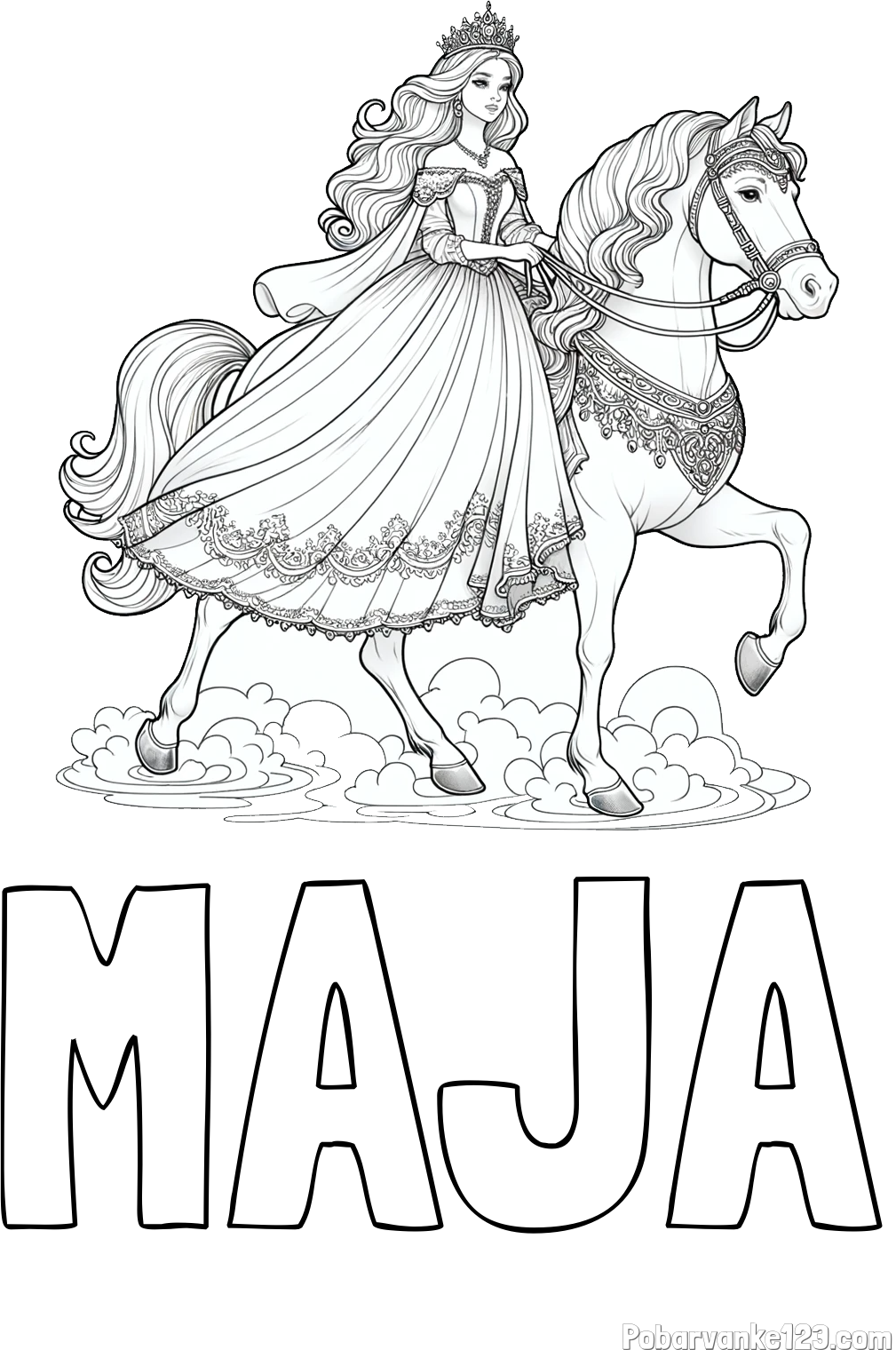Pobarvanka imena MAJA in pobarvanka princese na konju
