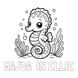 Online izdelana pobarvanka - Pobarvanka imena MAJDA  IN ELLIE in pobarvanka morskega konjička