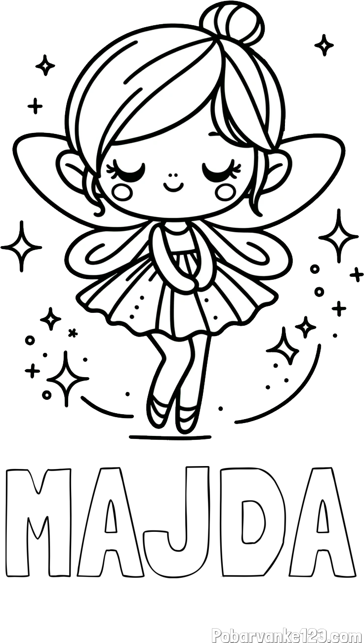 Pobarvanka imena MAJDA in otroška pobarvanka čarobne vile