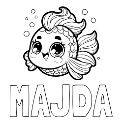 Online izdelana pobarvanka - Pobarvanka imena MAJDA in pobarvanka ljubke pravljične ribe