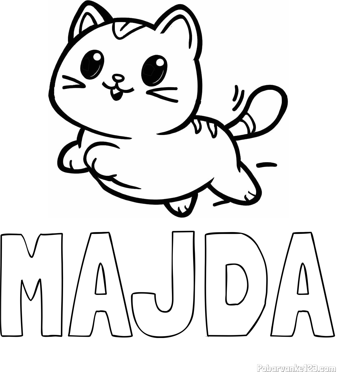 Pobarvanka imena MAJDA in pobarvanka prikupne mačke med tekom