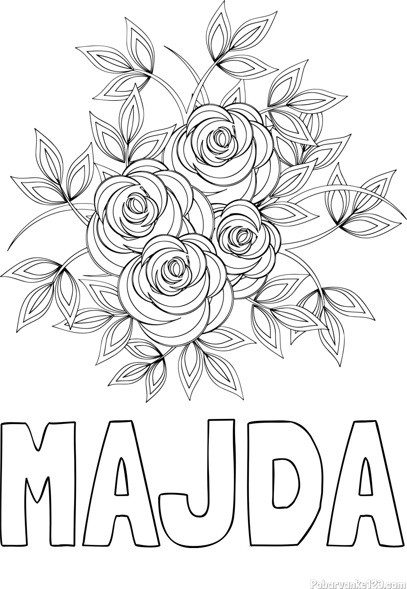 Pobarvanka imena MAJDA in pobarvanka šopka vrtnic