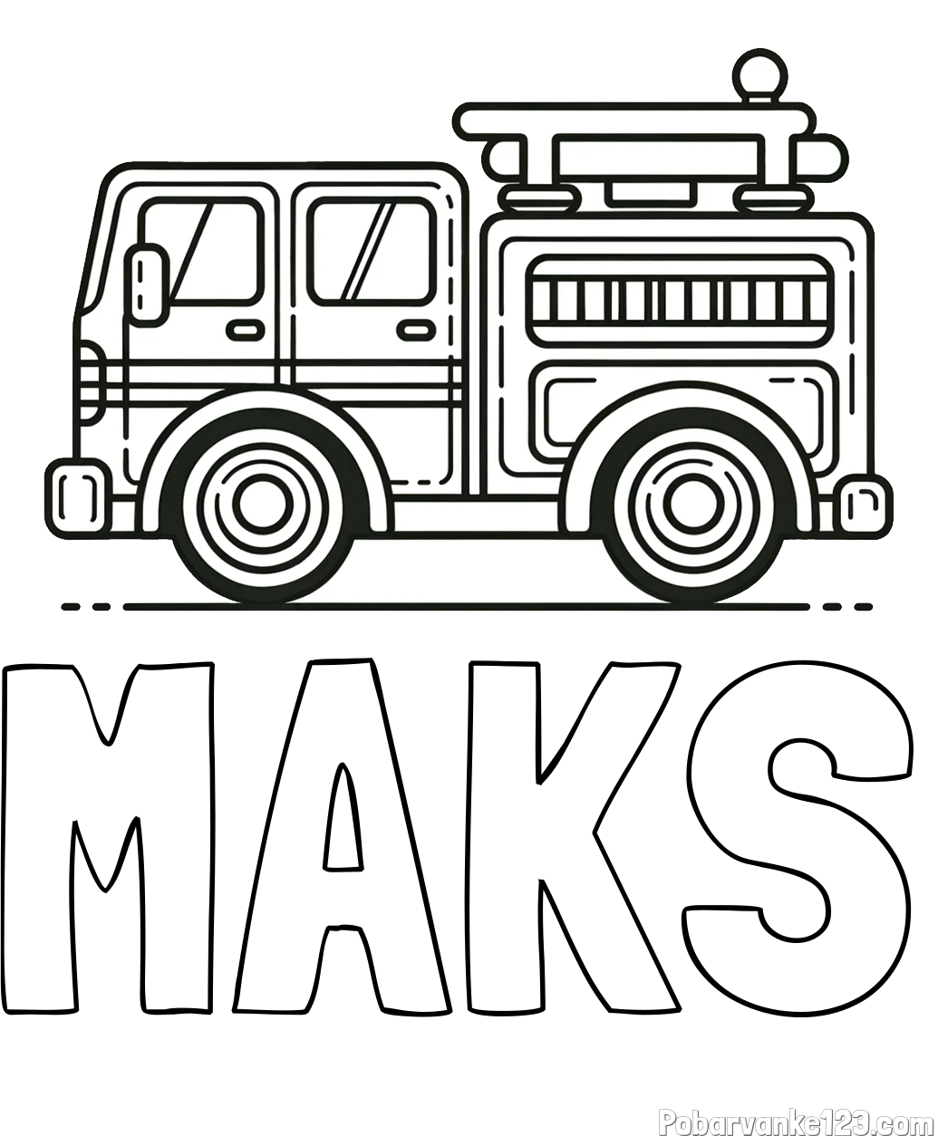 Pobarvanka imena MAKS in lepa pobarvnak gasilskega avta