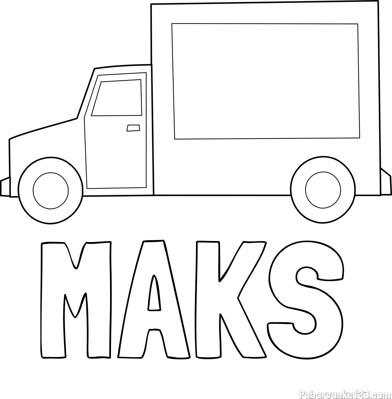 Pobarvanka imena MAKS in otroška pobarvanka kamiona