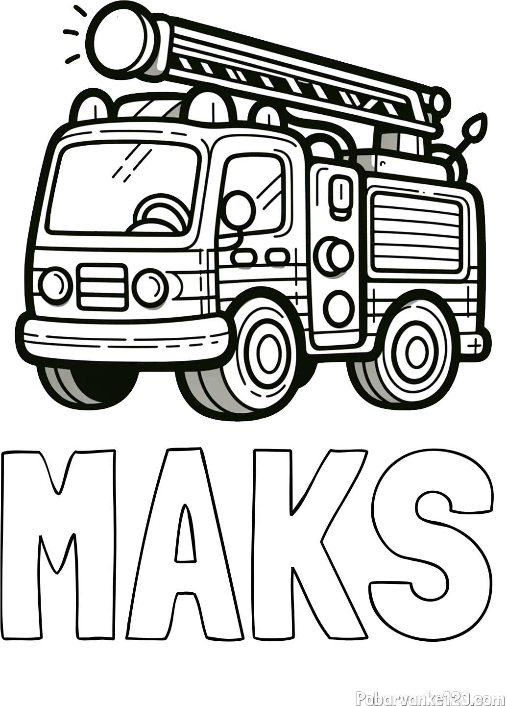 Pobarvanka imena MAKS in otroška pobarvanka preprostega gasilskega avta