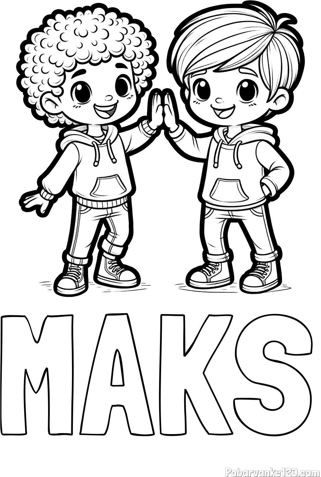 Pobarvanka imena MAKS in pobarvanka dveh nasmejanih prijateljev