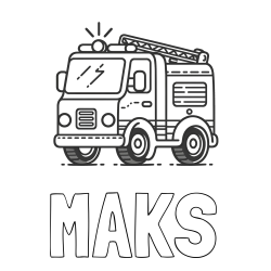 Pobarvanka imena MAKS in pobarvanka gasilskega avta z vklopljeno sireno