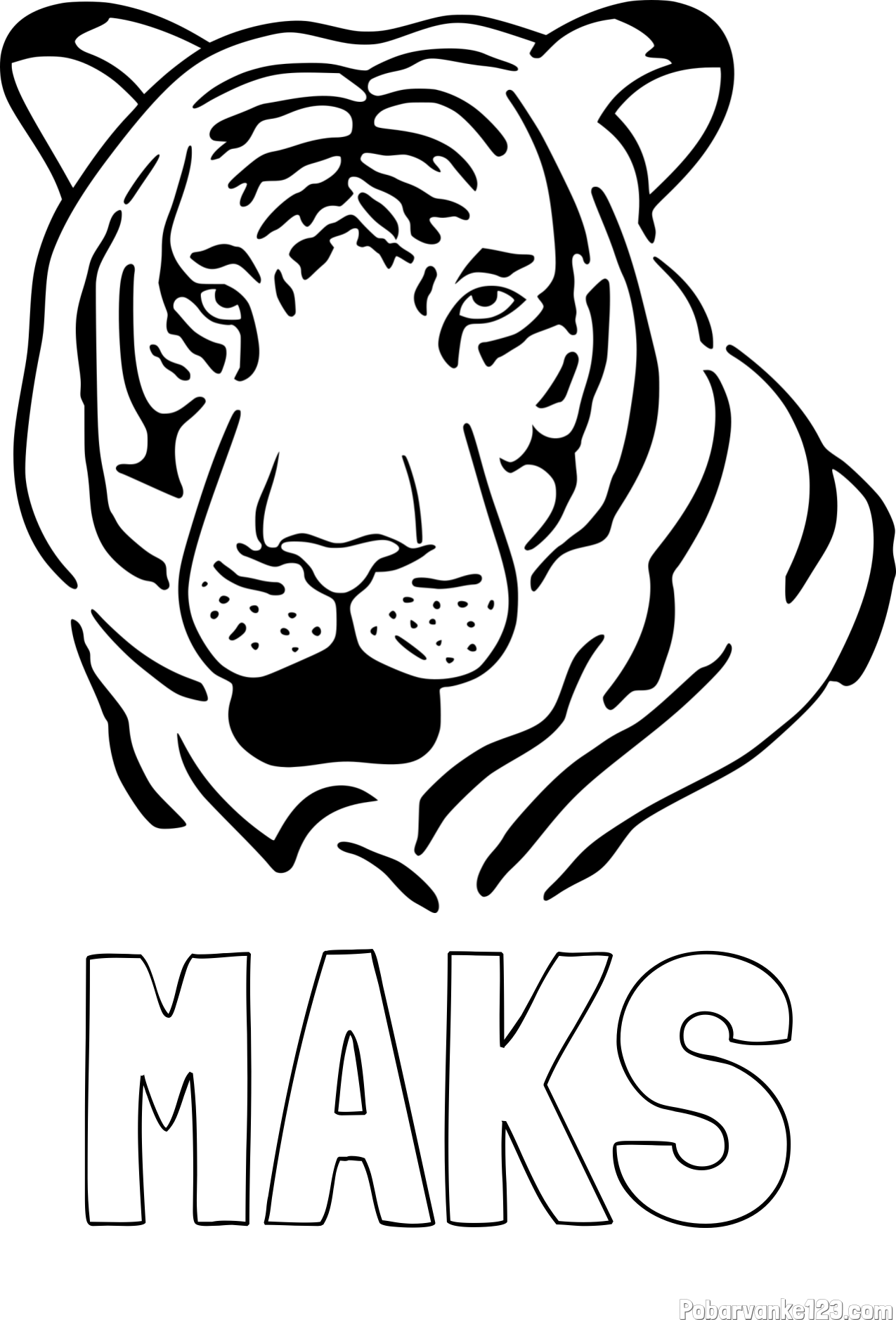 Pobarvanka imena MAKS in pobarvanka glave odraslega tigra