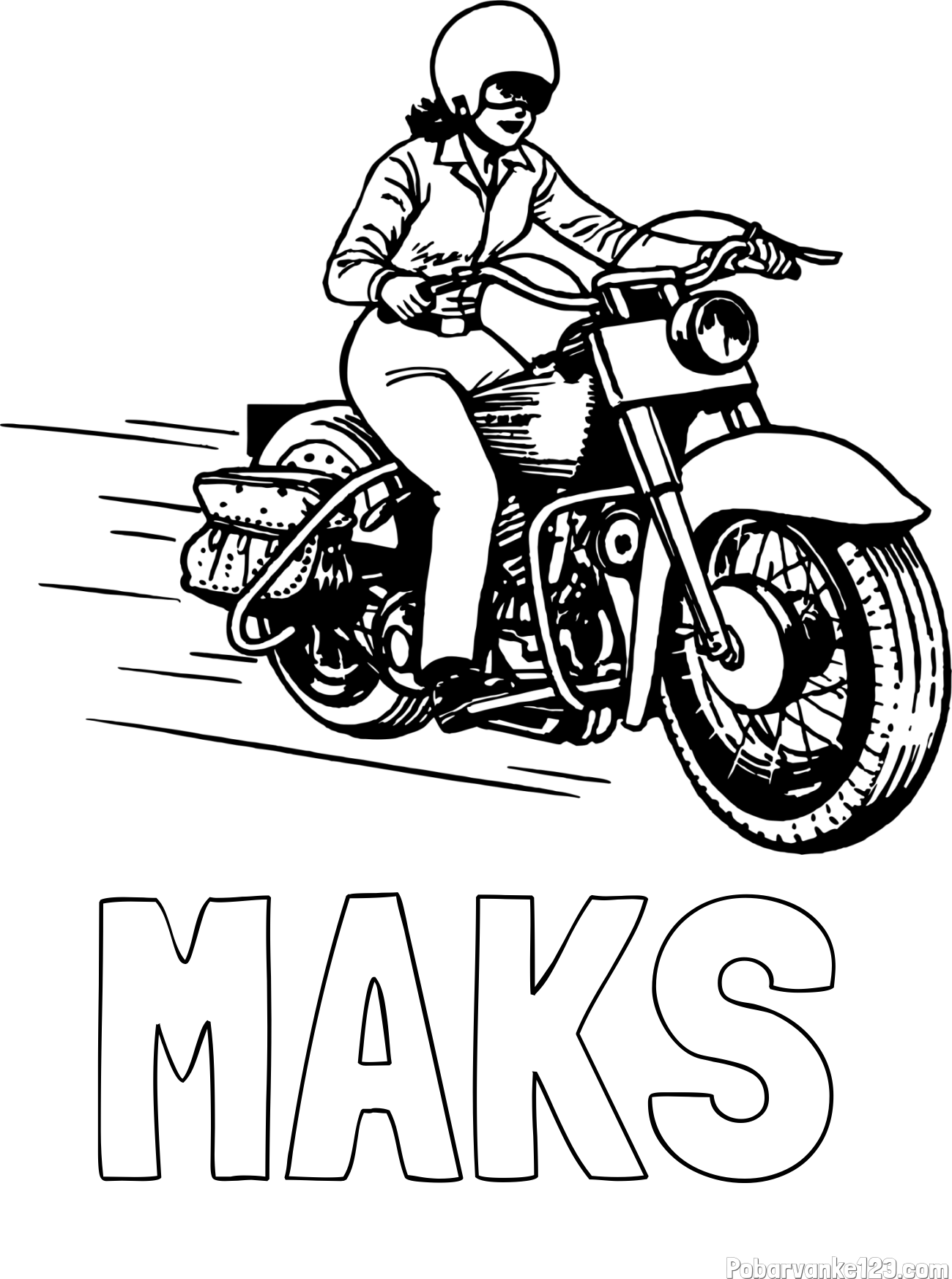 Pobarvanka imena MAKS in pobarvanka motorja ter motoristke
