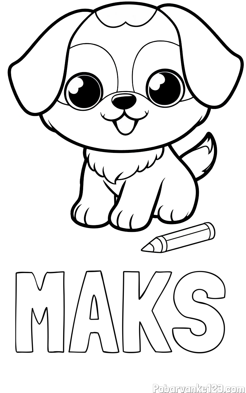 Pobarvanka imena MAKS in pobarvanka prikupnega kužka