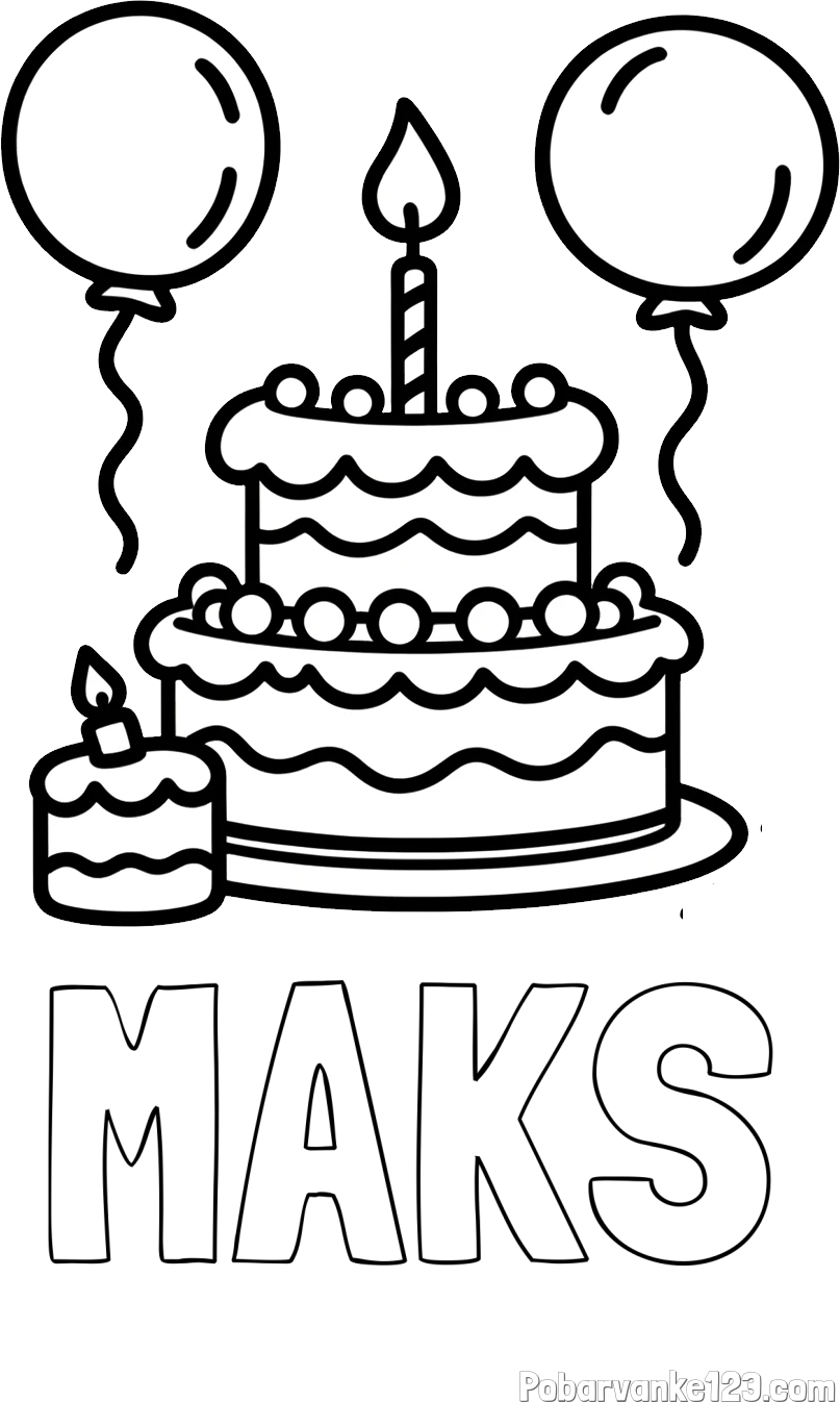 Pobarvanka imena MAKS in pobarvanka velike rojstnodnevne torte