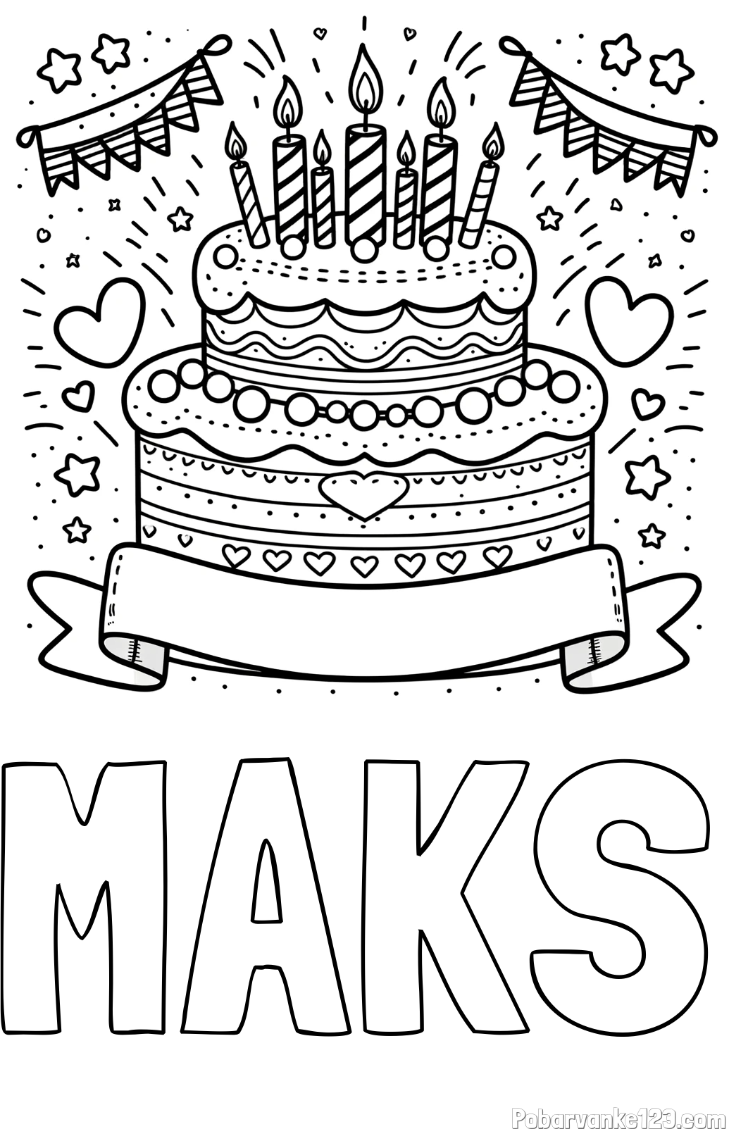 Pobarvanka imena MAKS in pobarvanka velike torte za rojstni dan