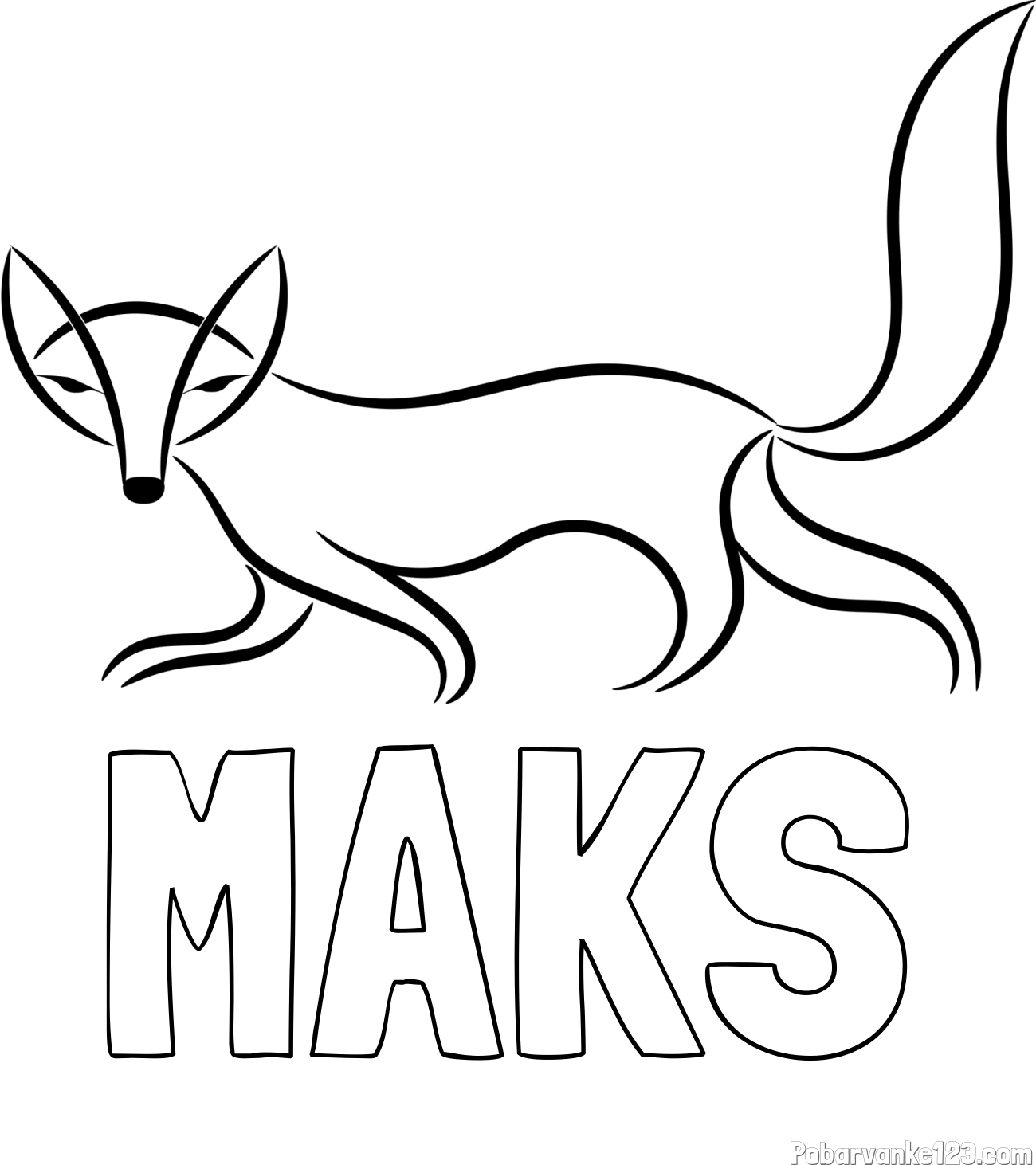 Pobarvanka imena MAKS in preprosta pobarvanka lisice