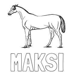 Online izdelana pobarvanka - Pobarvanka imena MAKSI in pobarvanka konja