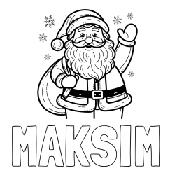 Online izdelana pobarvanka - Pobarvanka imena MAKSIM in pobarvanka nasmejanega Božička s polno vrečo daril