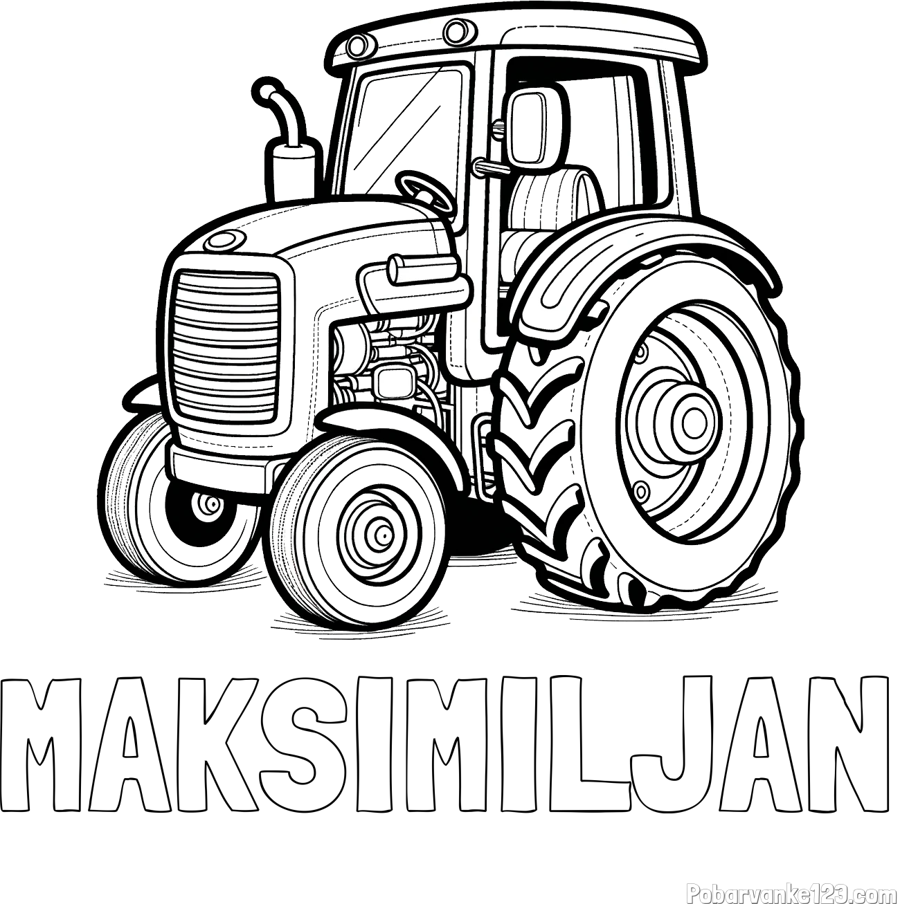 Pobarvanka imena MAKSIMILJAN in pobarvanka starega, a lepega traktorja