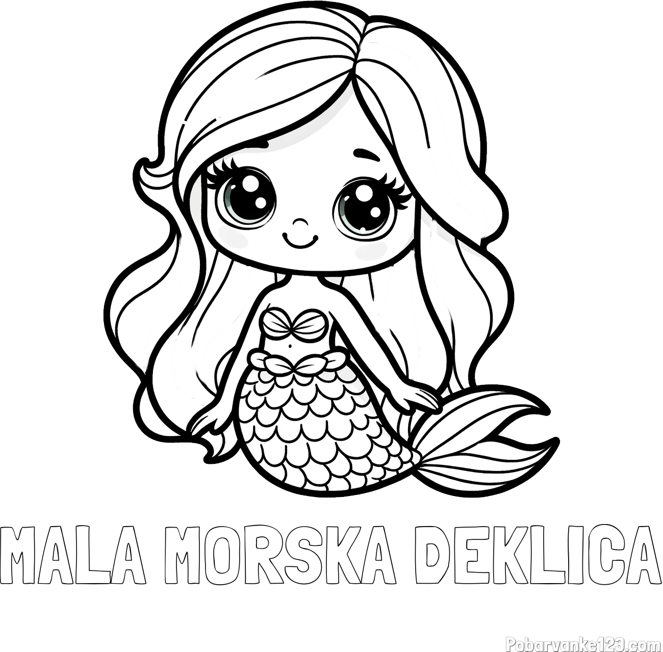 Pobarvanka imena MALA MORSKA DEKLICA in pobarvanka prikupne morske deklice