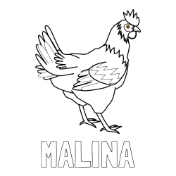 Online izdelana pobarvanka - Pobarvanka imena MALINA in pobarvanka kokoške