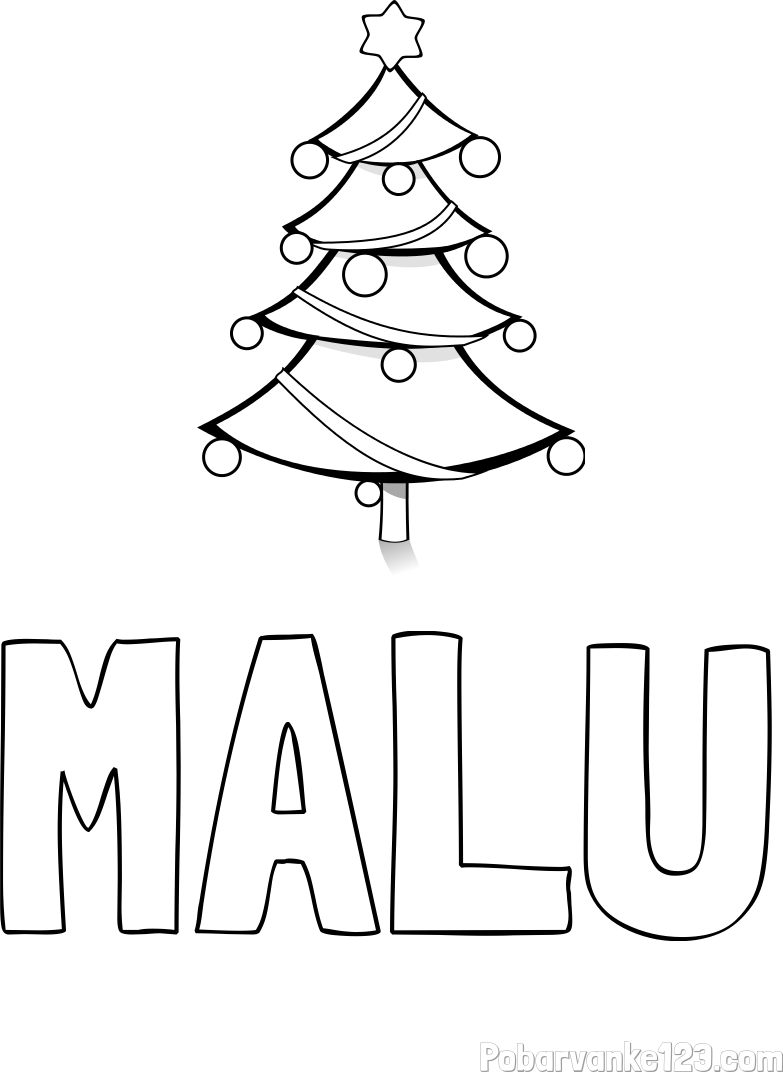 Pobarvanka imena MALU in božična smreka