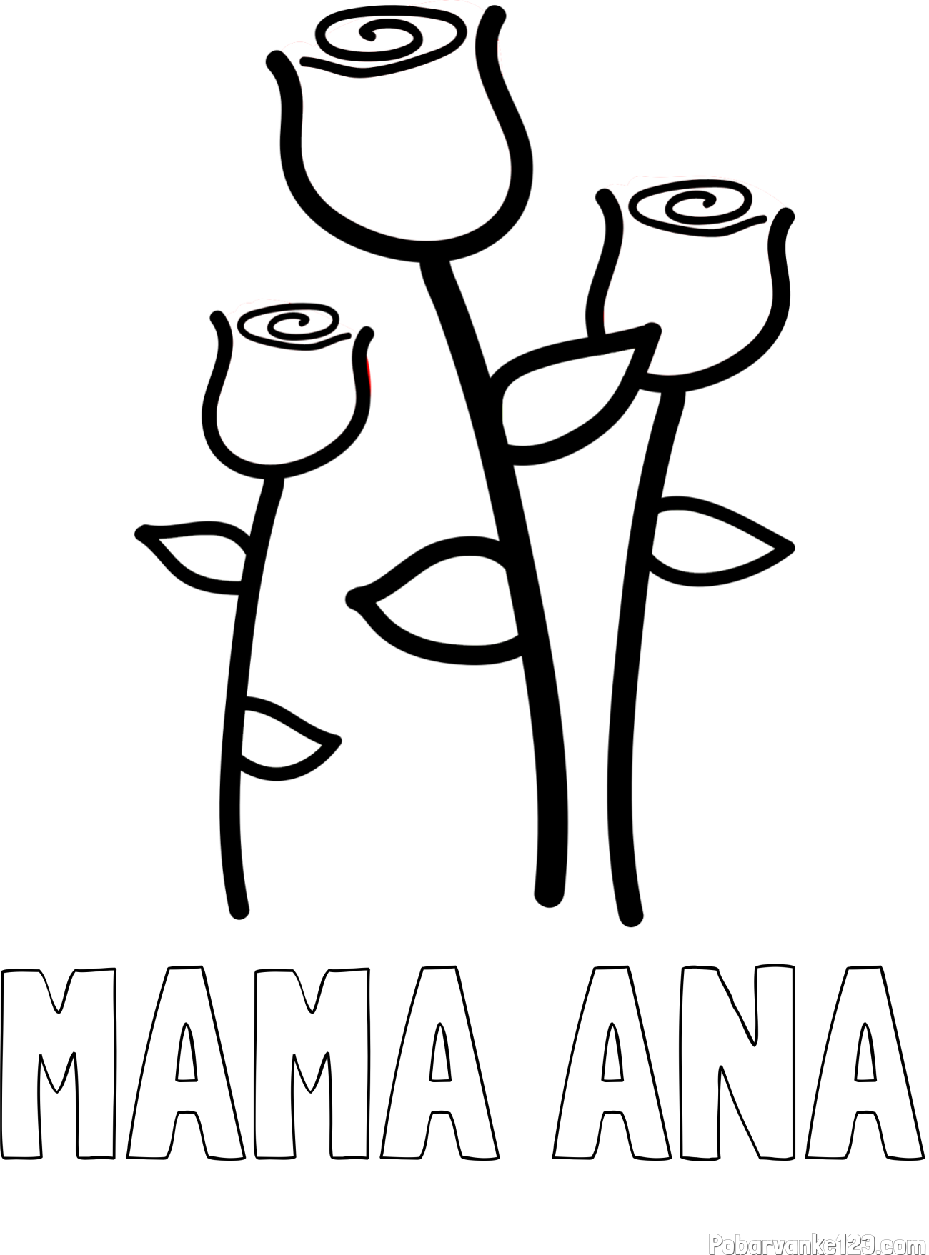 Pobarvanka imena MAMA ANA in pobarvanka treh vrtnic