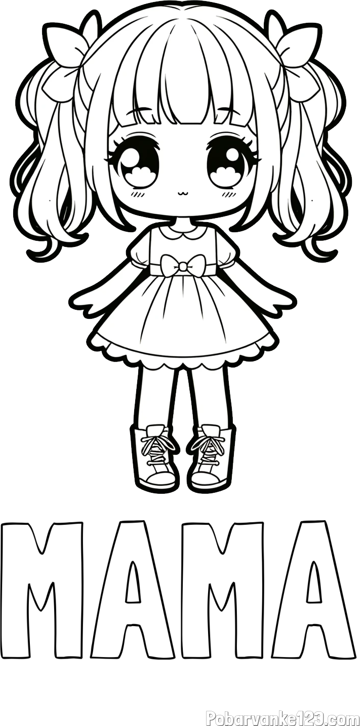 Pobarvanka imena MAMA in pobarvanka anime punčke