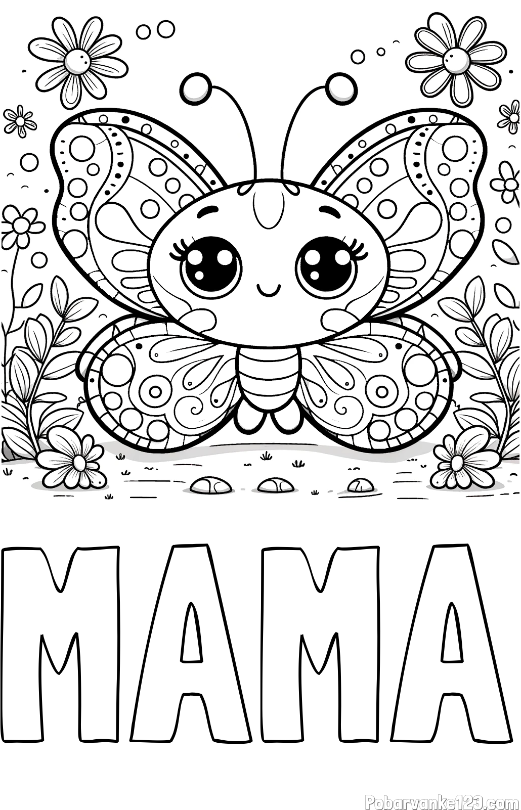 Pobarvanka imena MAMA in pobarvanka ljubkega metuljčka