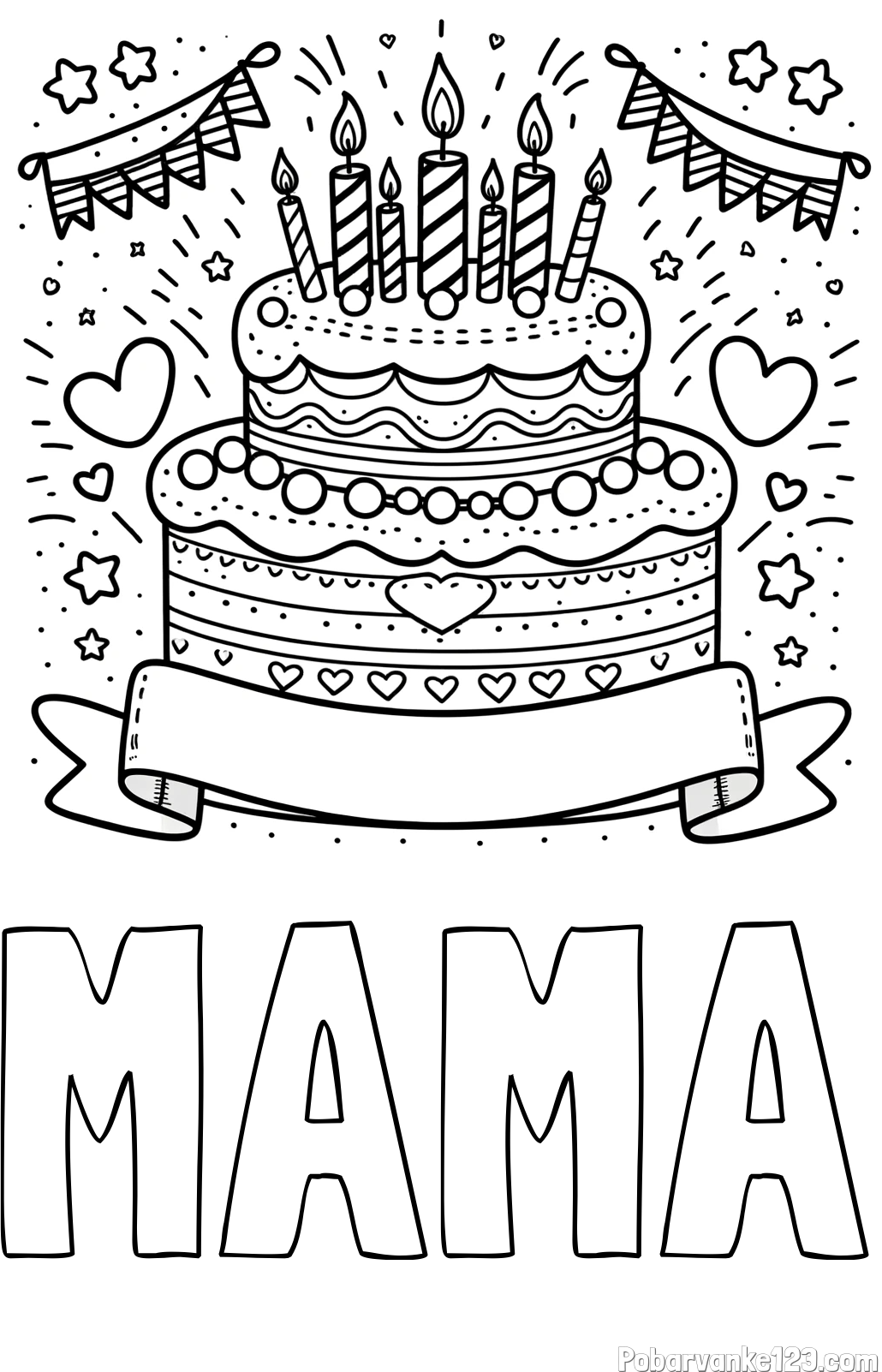 Pobarvanka imena MAMA in pobarvanka velike torte za rojstni dan