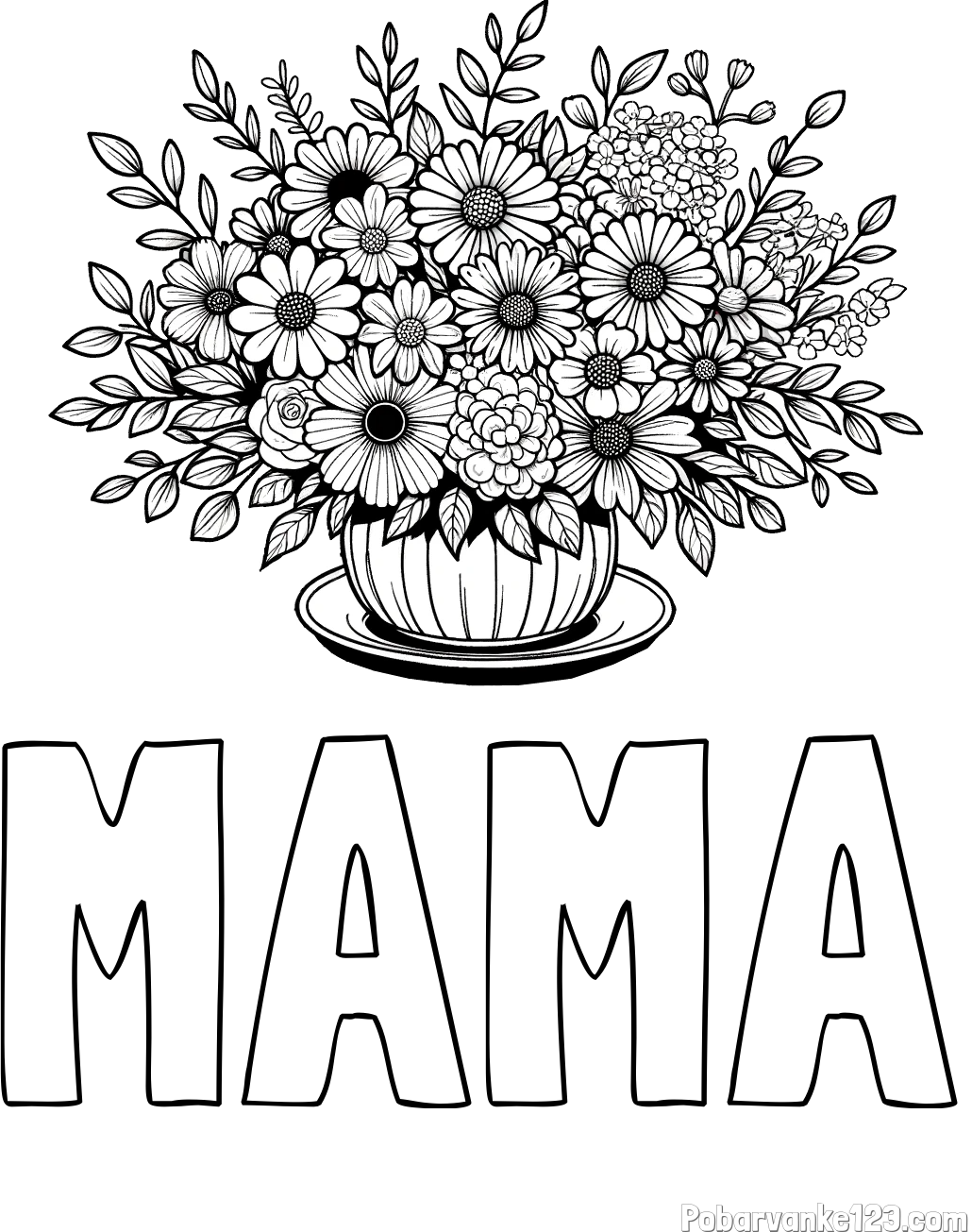 Pobarvanka imena MAMA in pobarvanka velikega šopka rož