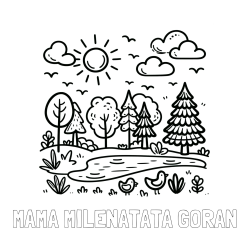 Online izdelana pobarvanka - Pobarvanka imena MAMA MILENATATA GORAN in preprosta otroška pobarvanka narave