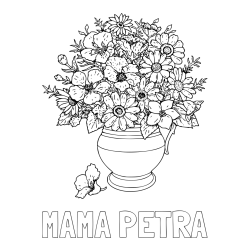Online izdelana pobarvanka - Pobarvanka imena MAMA PETRA in pobarvanka cvetja v vazi