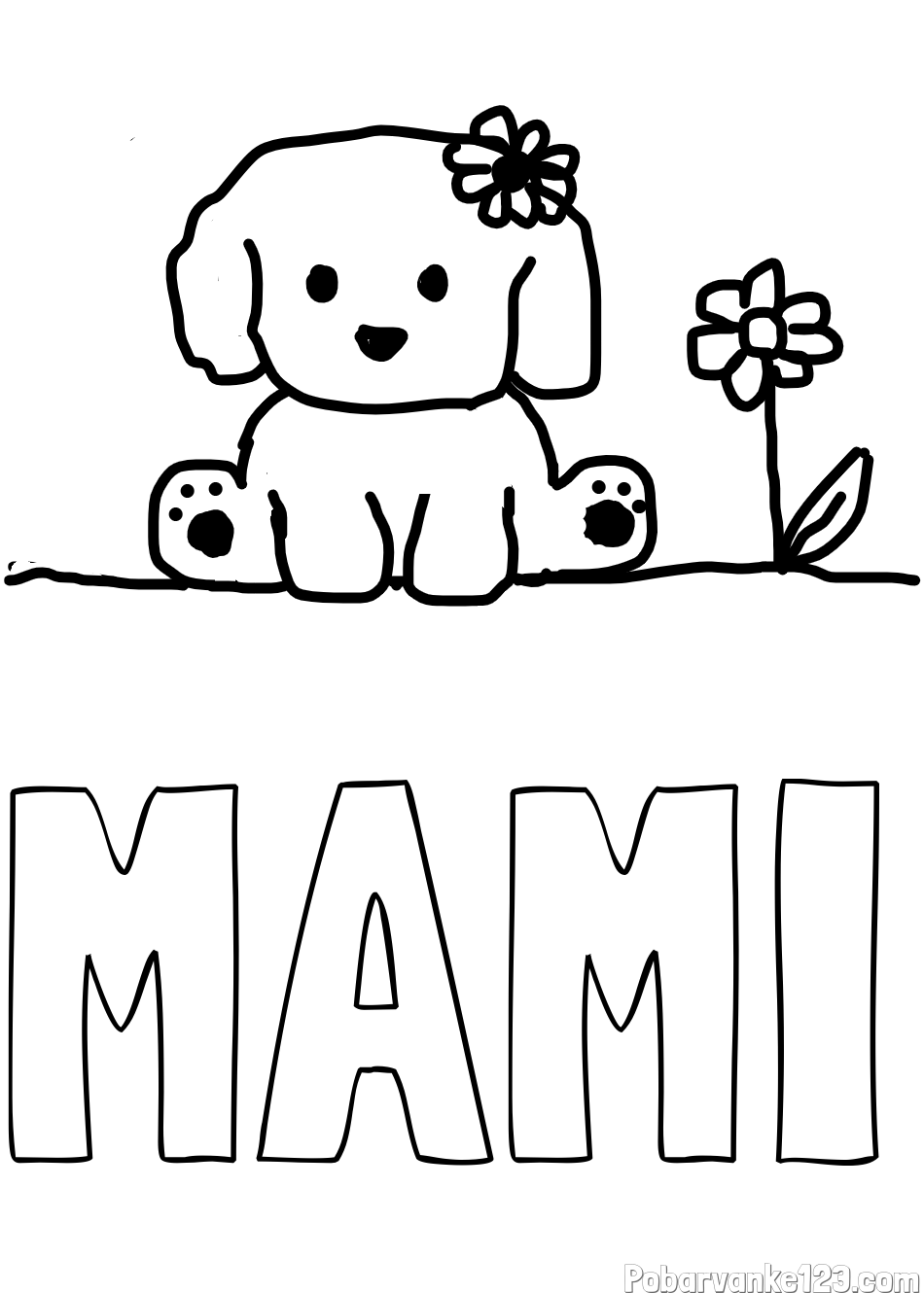 Pobarvanka imena MAMI in KUŽIKA