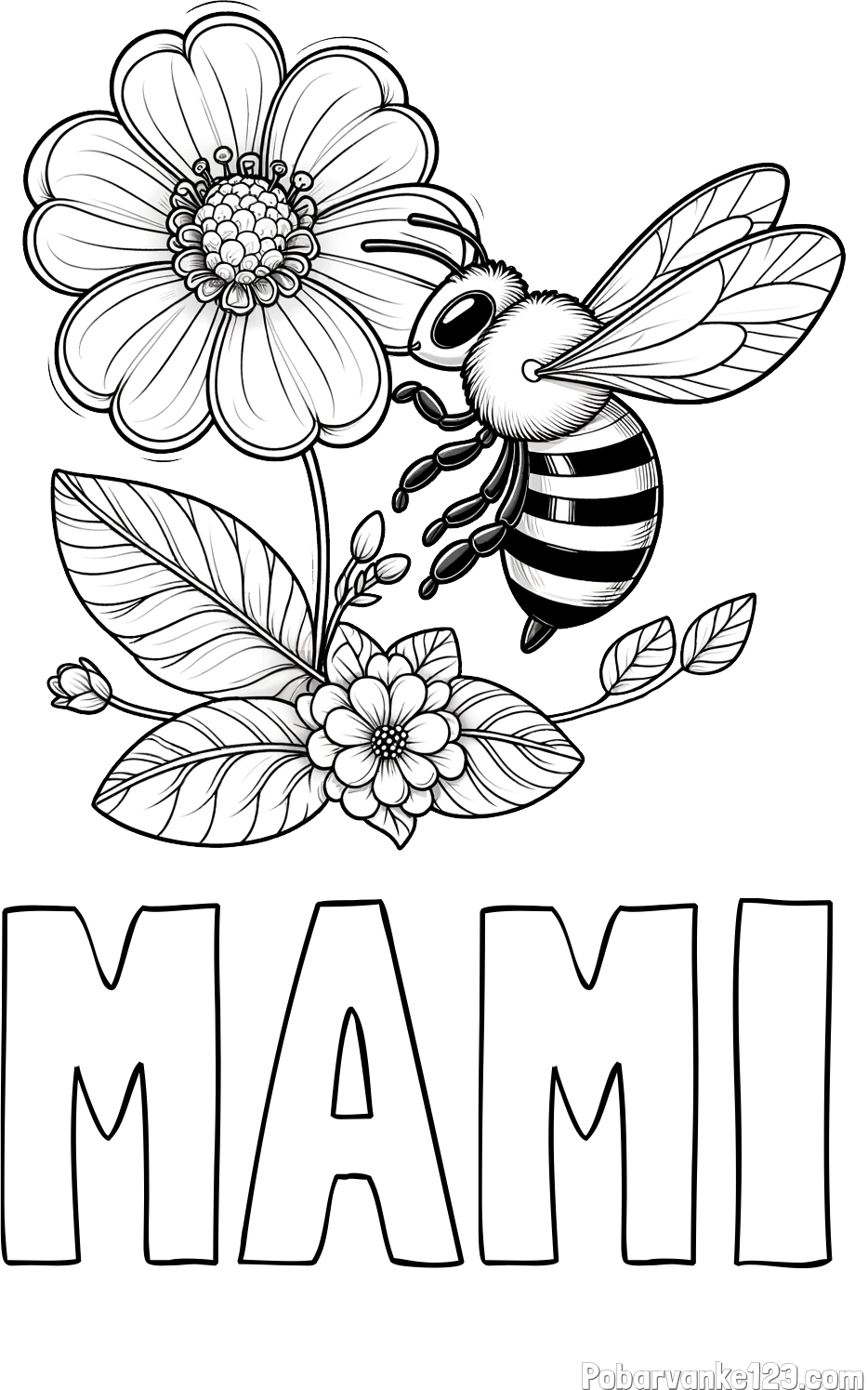 Pobarvanka imena MAMI in otroška pobarvanka čebelice in rožice