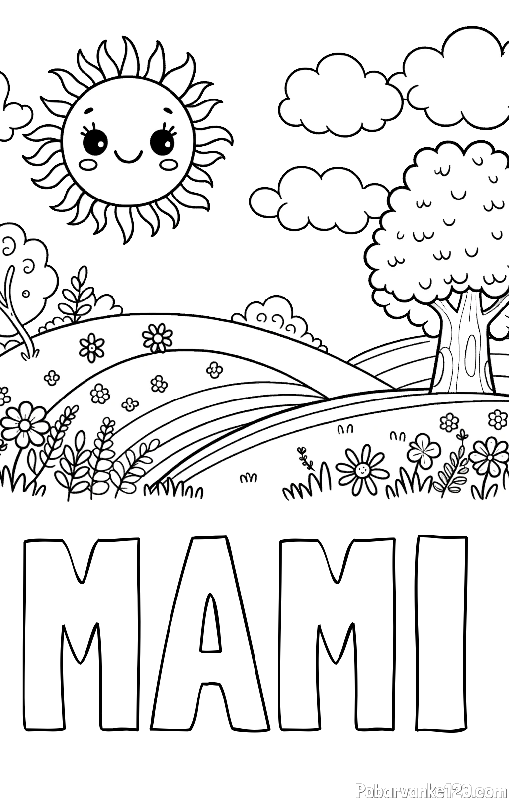 Pobarvanka imena MAMI in otroška pobarvanka narave