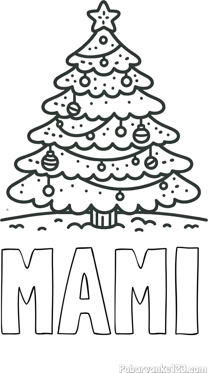 Pobarvanka imena MAMI in pobarvanka božičnega drevesa