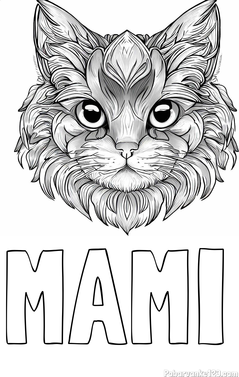 Pobarvanka imena MAMI in pobarvanka mačke