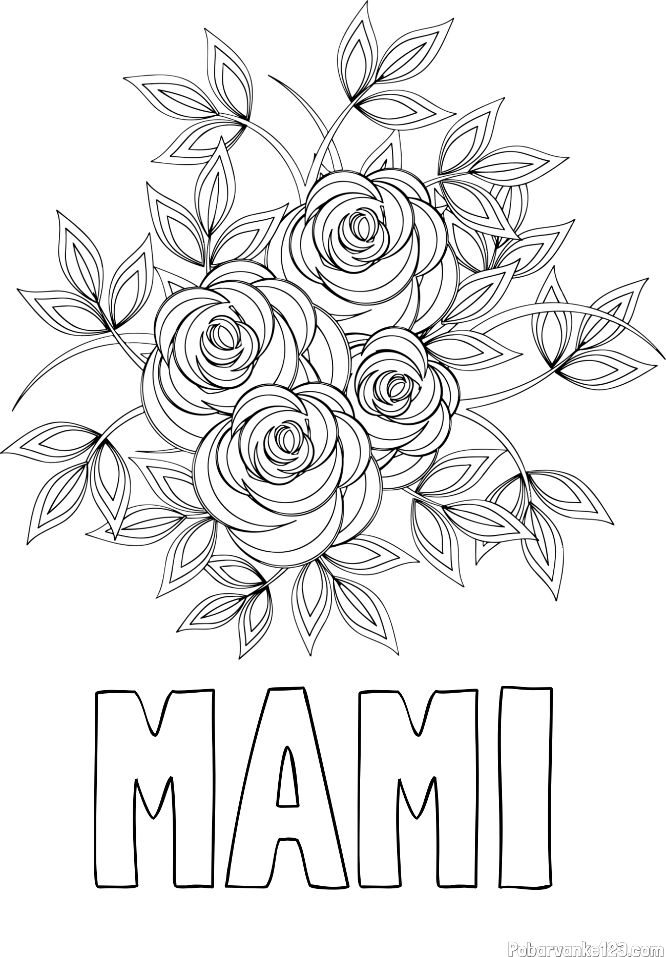 Pobarvanka imena MAMI in pobarvanka šopka vrtnic