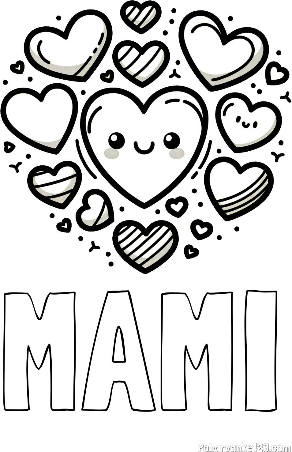 Pobarvanka imena MAMI in pobarvanka srčkov