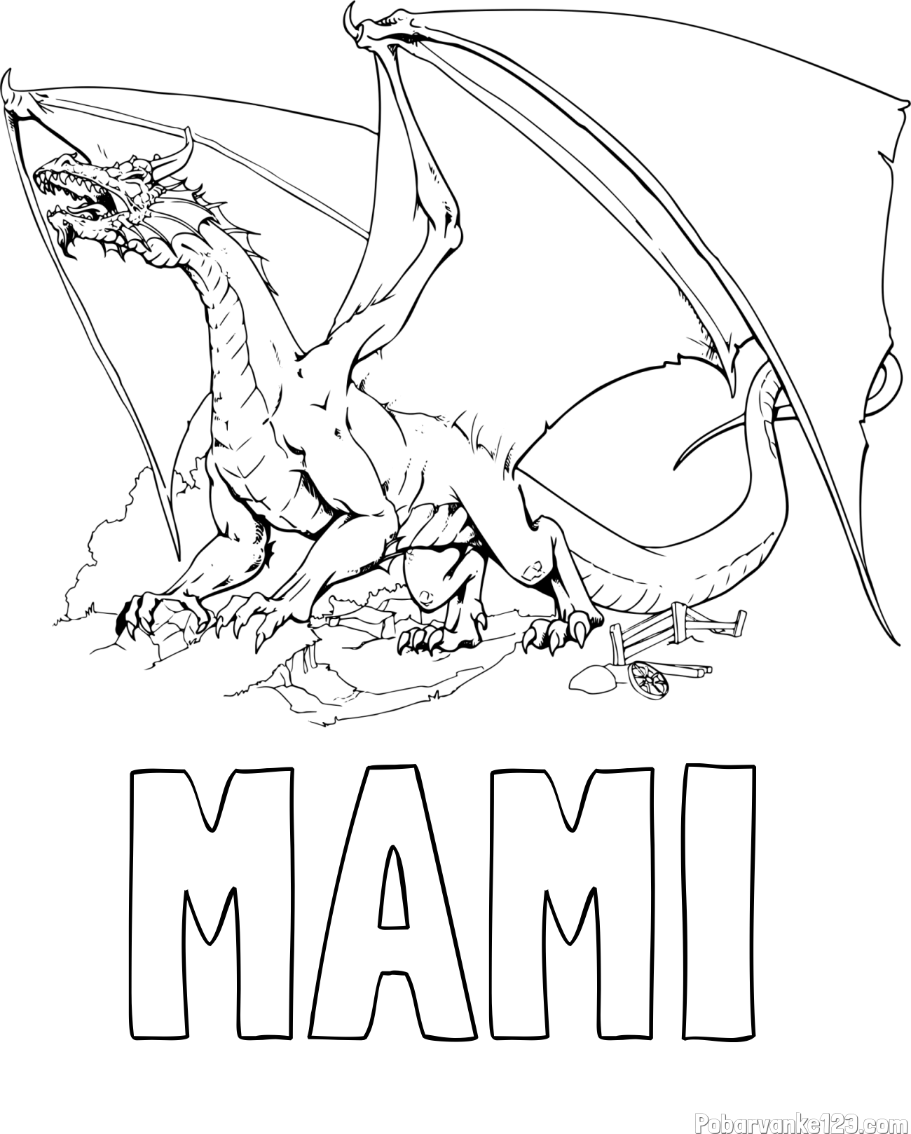 Pobarvanka imena MAMI in pobarvanka strašnega zmaja