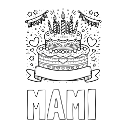 Pobarvanka imena MAMI in pobarvanka velike torte za rojstni dan