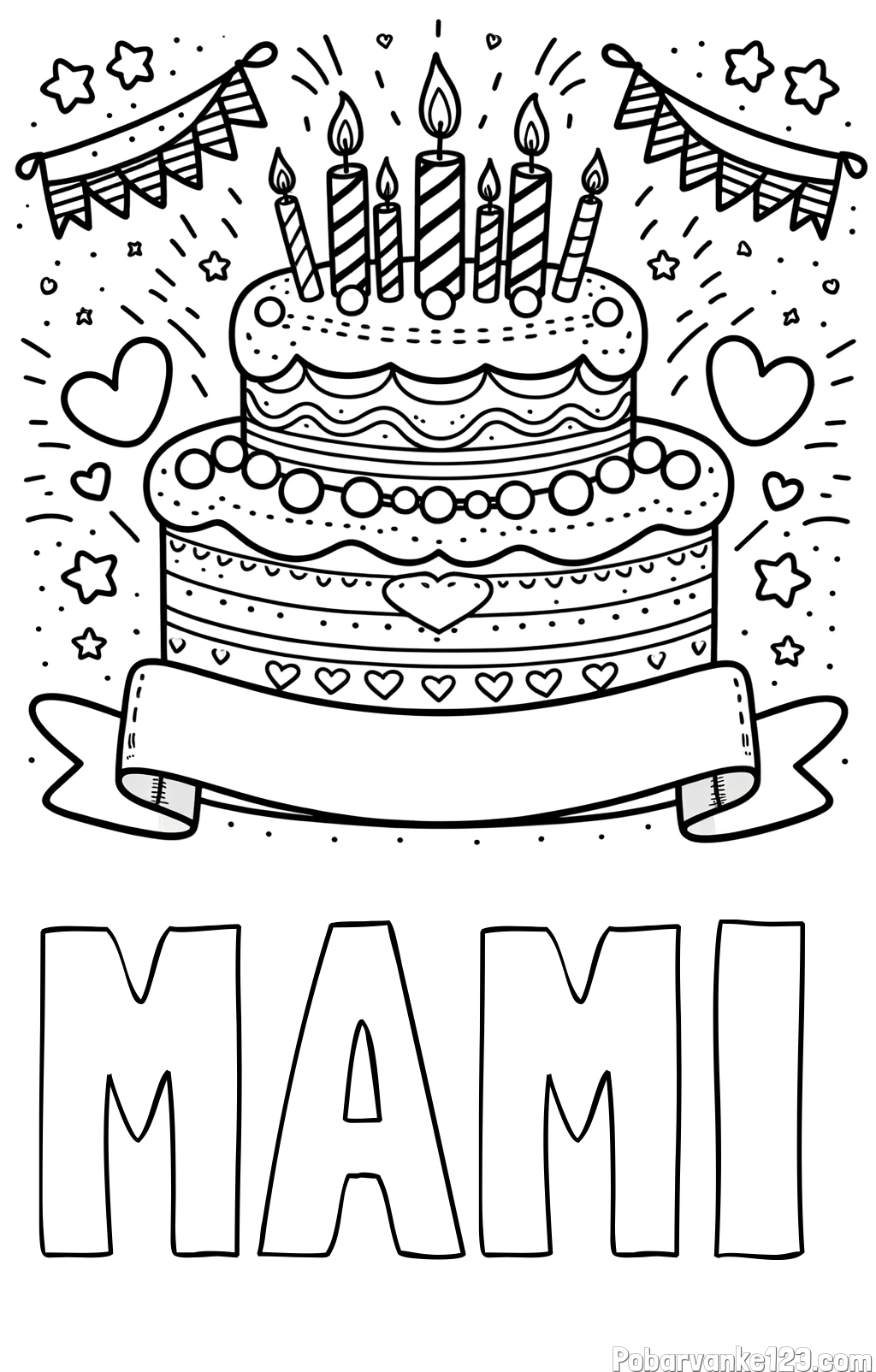 Pobarvanka imena MAMI in pobarvanka velike torte za rojstni dan