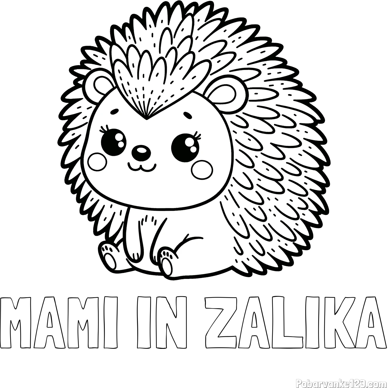 Pobarvanka imena MAMI IN ZALIKA in pobarvanka nasmejanega ježka