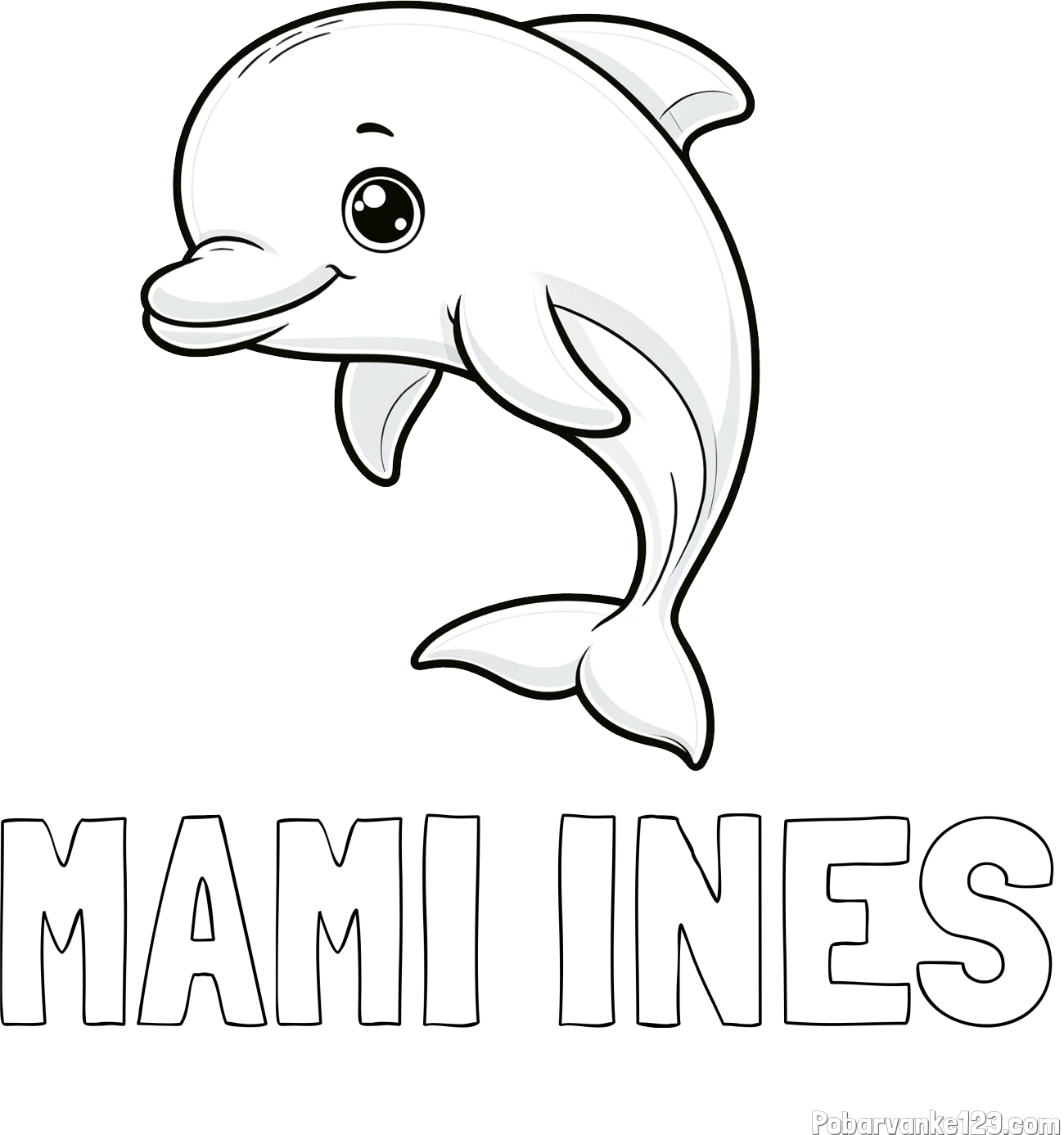 Pobarvanka imena MAMI INES in otroška pobarvanka ljubkega delfina