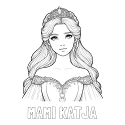 Online izdelana pobarvanka - Pobarvanka imena MAMI KATJA in pobarvanka realistične princese