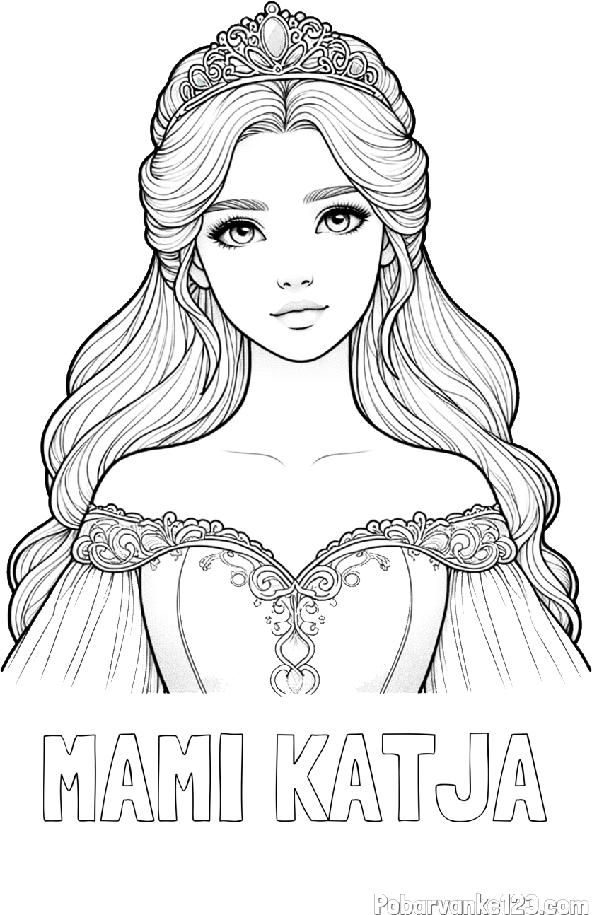 Pobarvanka imena MAMI KATJA in pobarvanka realistične princese
