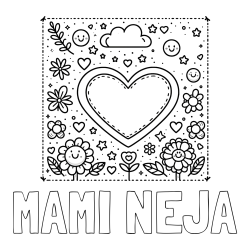 Online izdelana pobarvanka - Pobarvanka imena MAMI NEJA in pobarvanka srčka ter rožic