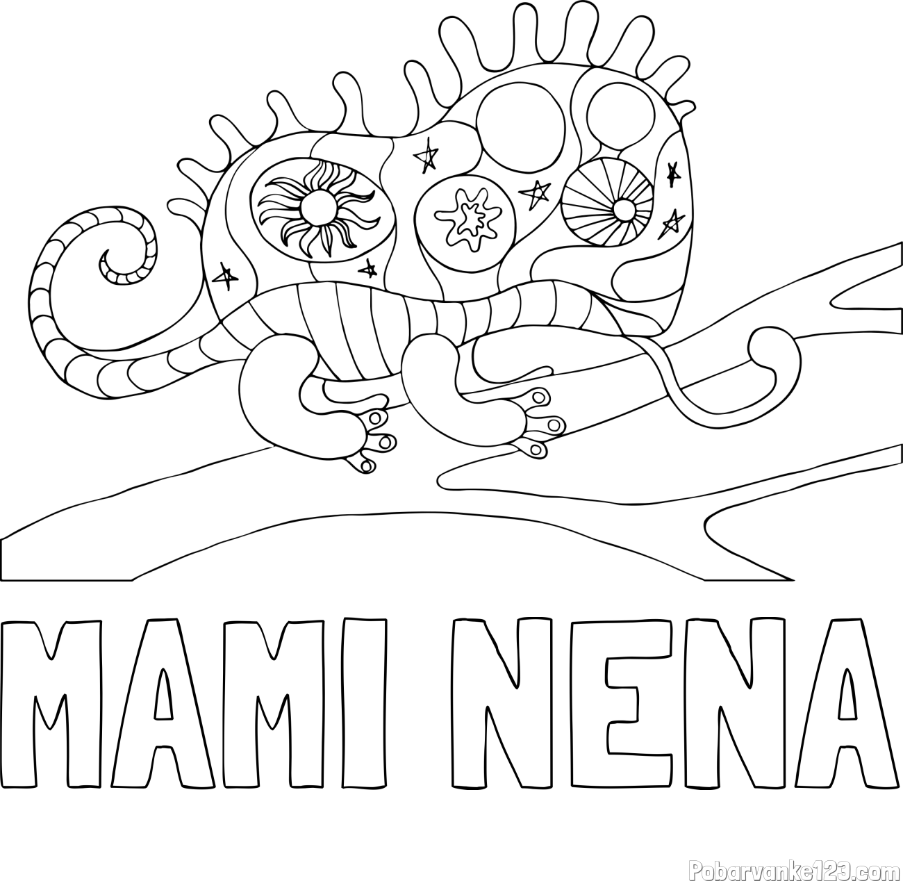 Pobarvanka imena MAMI NENA in pobarvanka kameleona  mandale