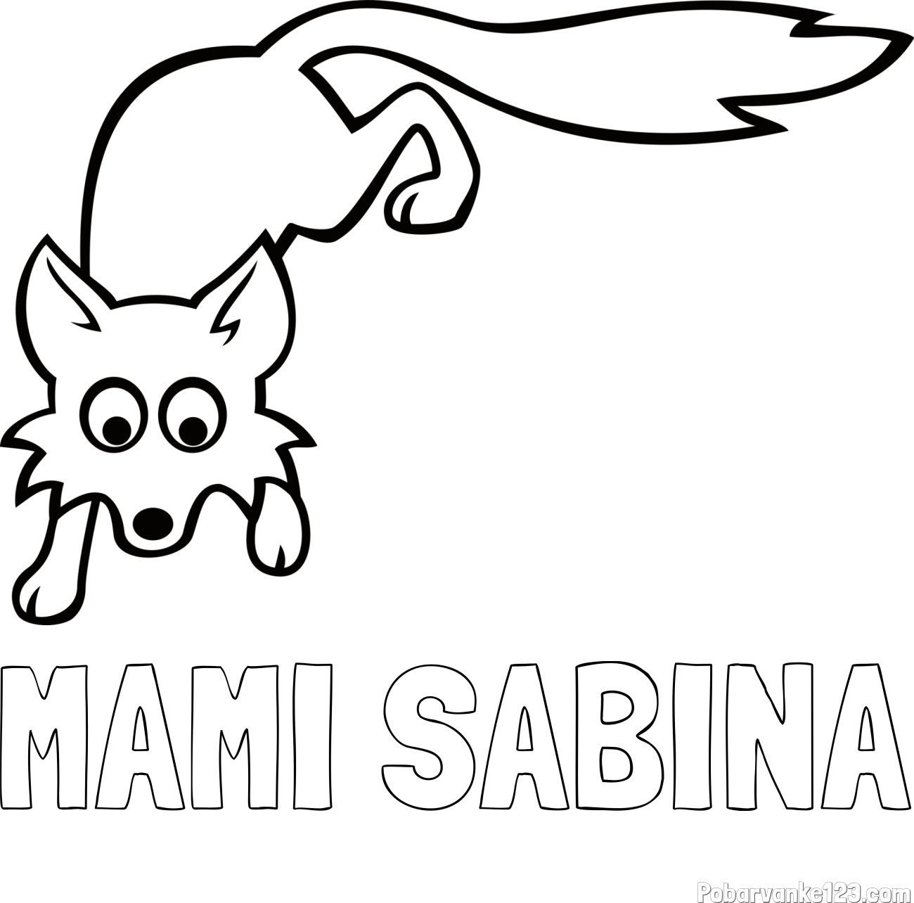Pobarvanka imena MAMI SABINA in otroška pobarvanka ljubke lisičke